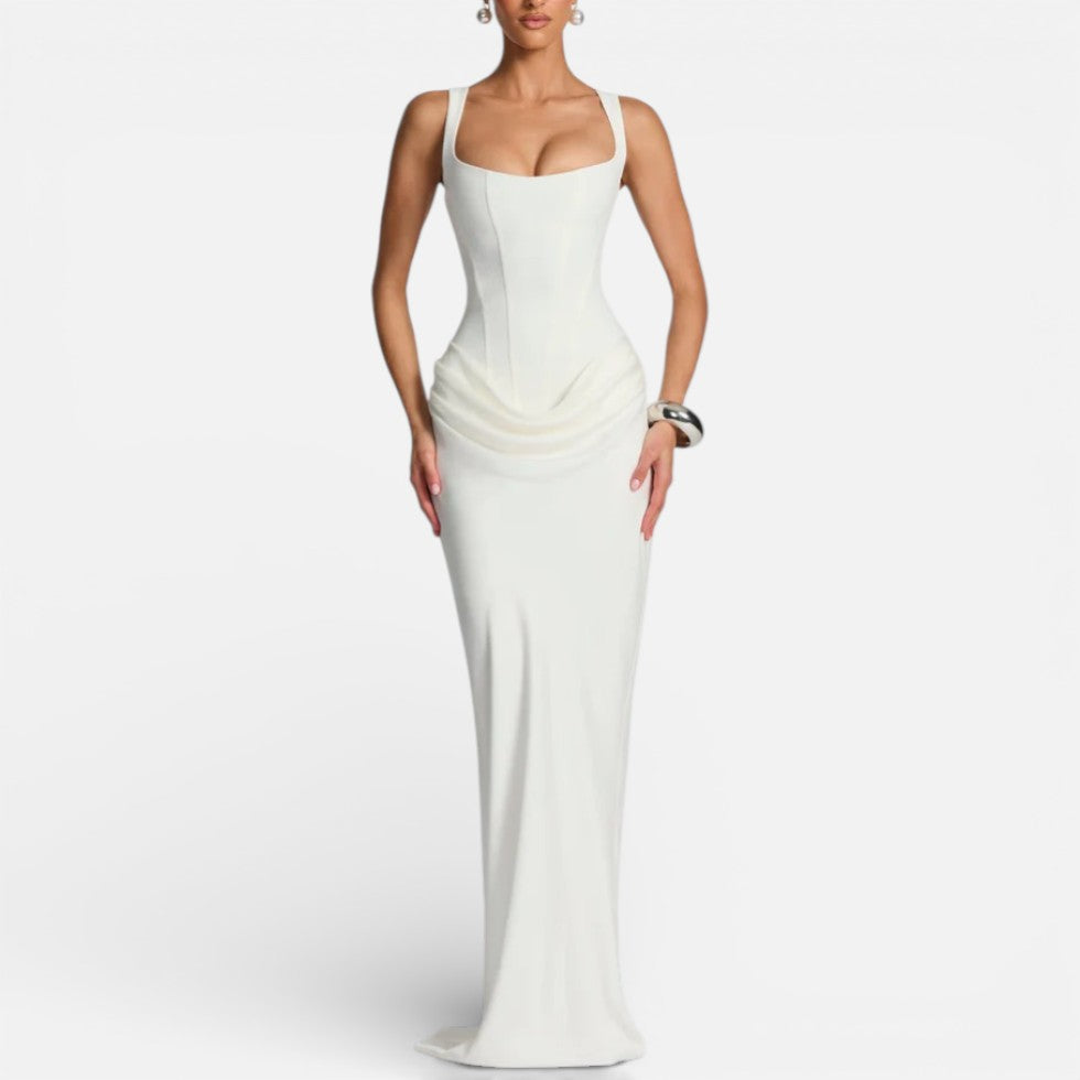 Women's Maxi Dress Fitted with Draped Skirt