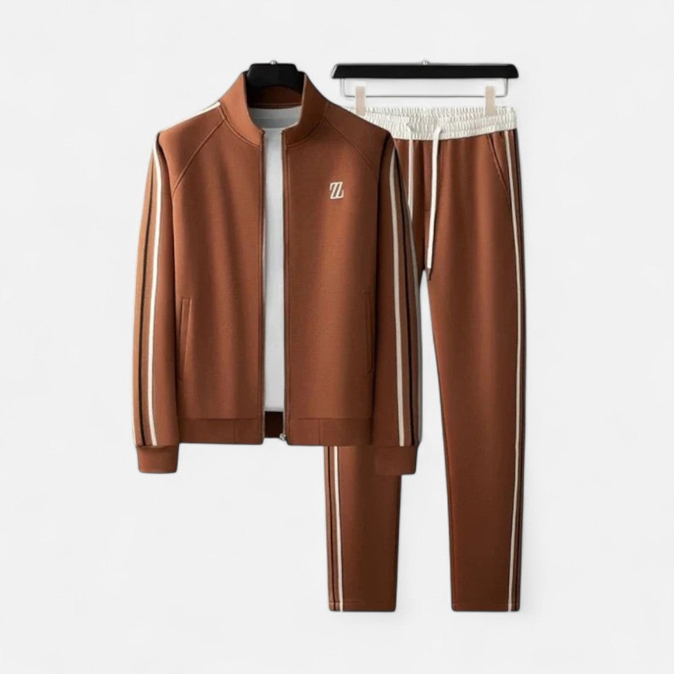 Tracksuit with stand-up collar and zipper