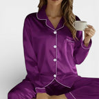 Women's pajama set with button placket and long-sleeve top