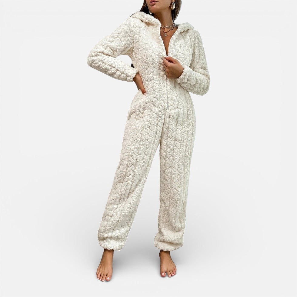 Women's Teddy Jumpsuit with Zipper and Hood