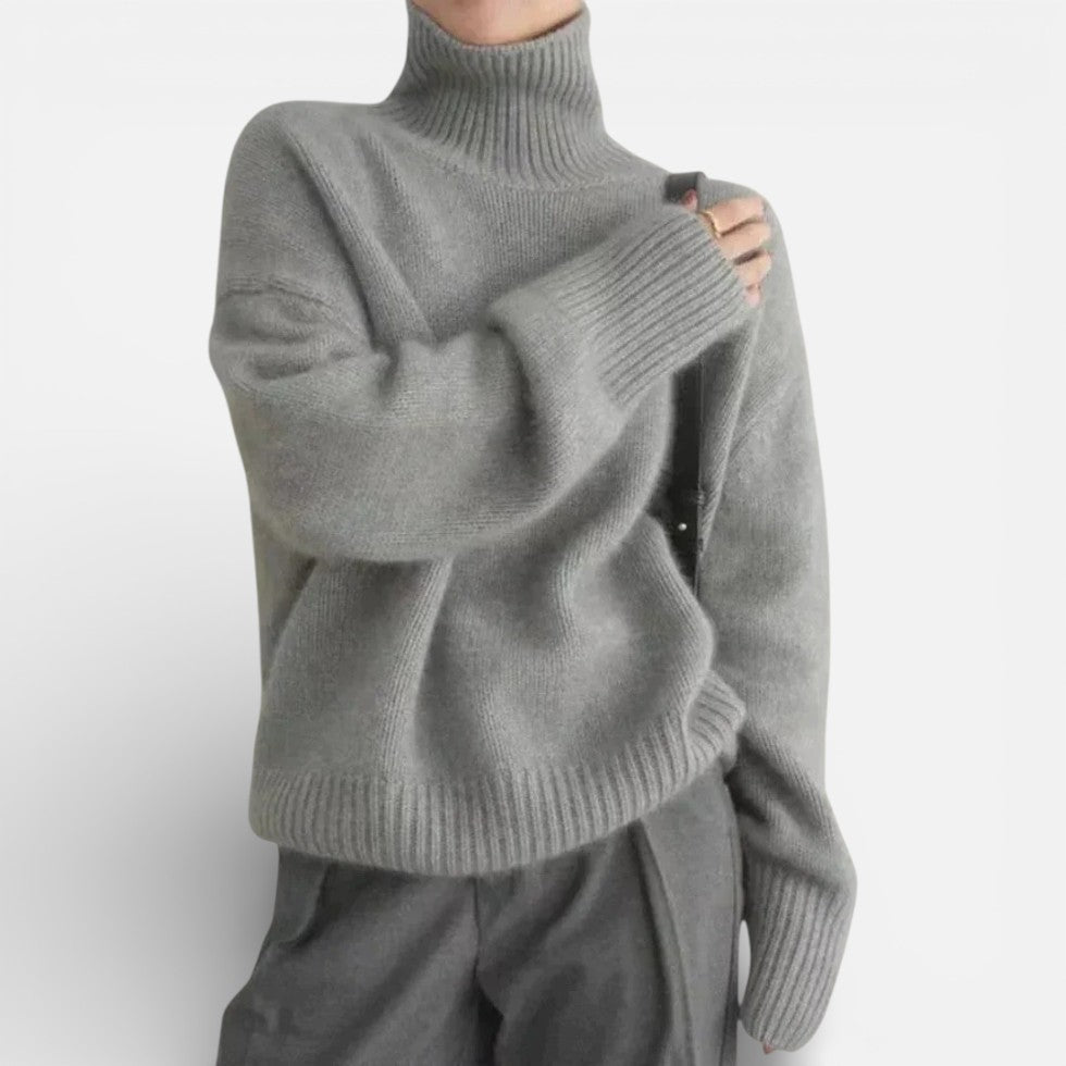 Damen Strickpullover aus Merinowolle mit Rollkragen und lockerem Schnitt