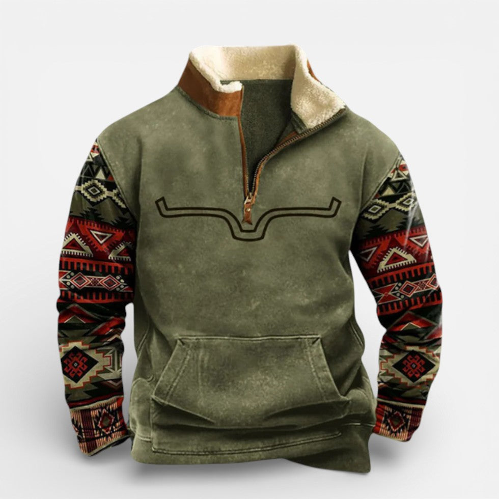 Herren Fleece Pullover mit Reissverschluss und gemusterten Ärmeln