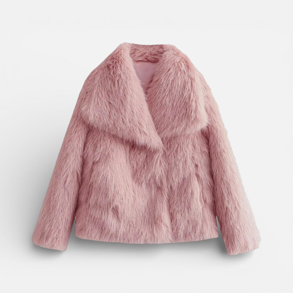 Damen Kunstfelljacke mit kurzem Schnitt und breitem Kragen