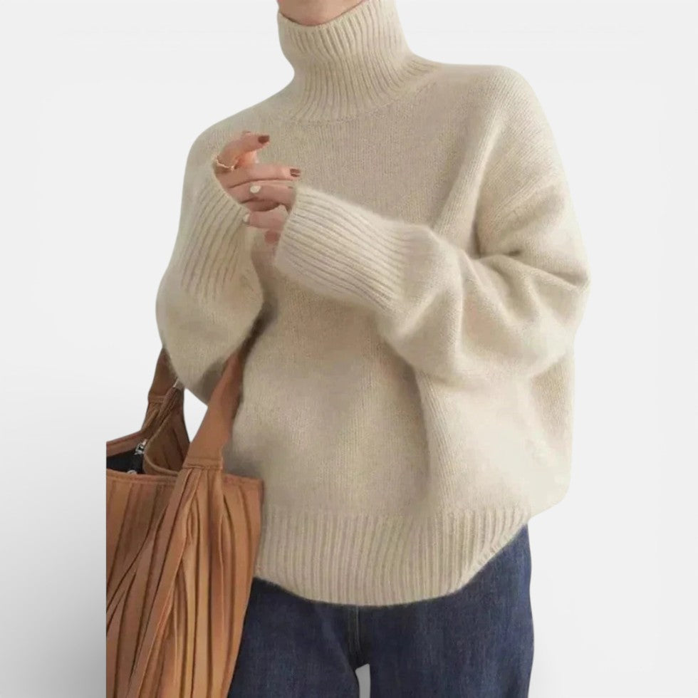 Damen Strickpullover aus Merinowolle mit Rollkragen und lockerem Schnitt