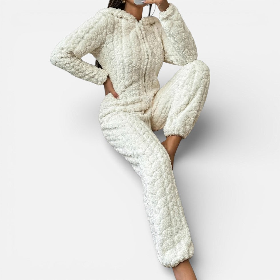 Women's Teddy Jumpsuit with Zipper and Hood