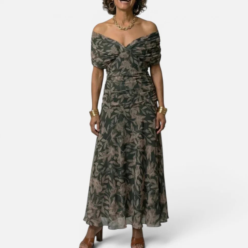 Midikleid Wickeloptik V Ausschnitt Kurzarm Geblümt