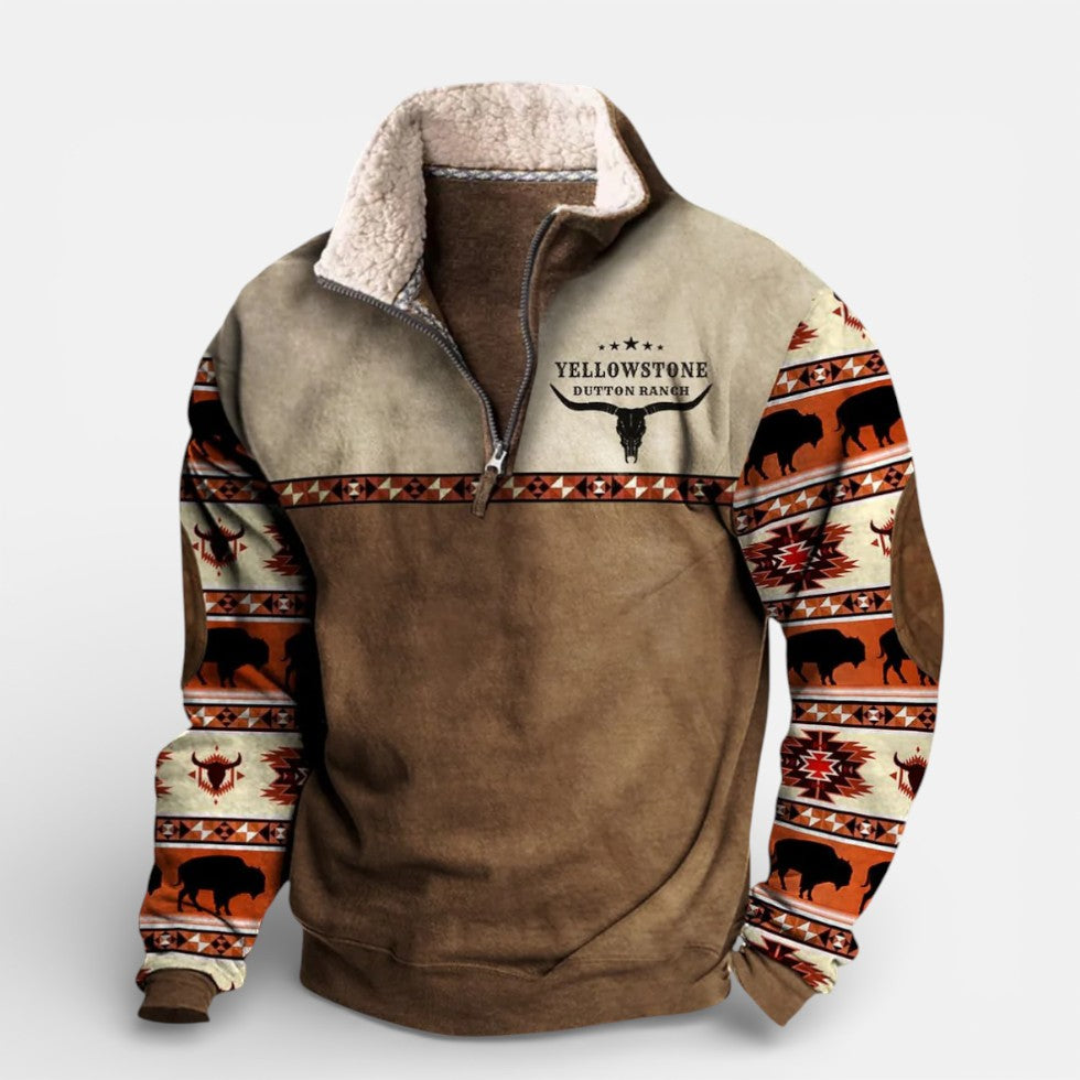 Herren Fleece Pullover mit Reissverschluss und gemusterten Ärmeln