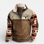 Herren Fleece Pullover mit Reissverschluss und gemusterten Ärmeln