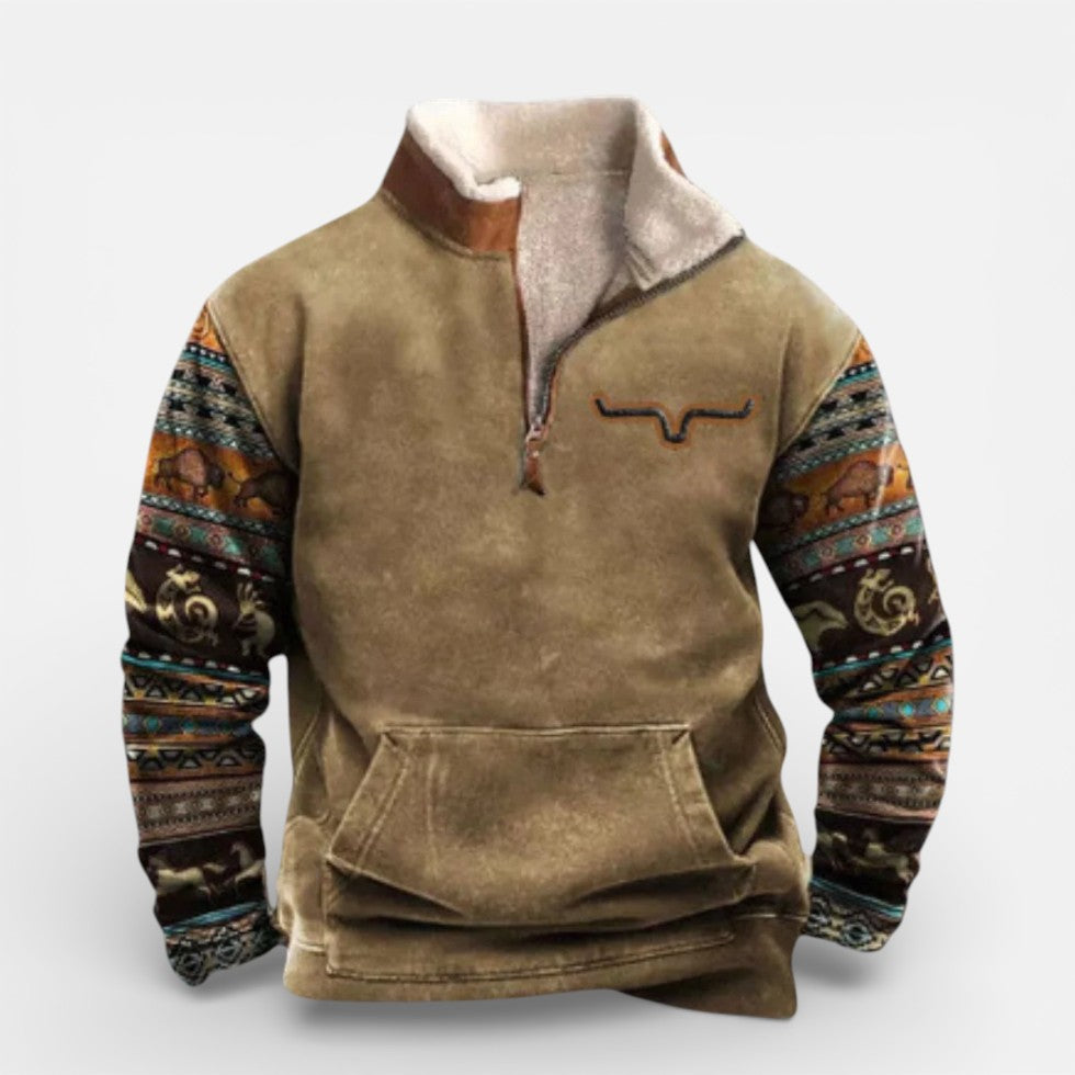 Herren Fleece Pullover mit Reissverschluss und gemusterten Ärmeln