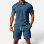 Herren Poloshirt und Shorts Set Kurzarm Strukturmuster