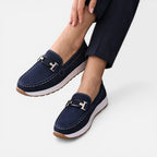 Dame-loafers/mokkasiner med pynte-detalje og flad sål