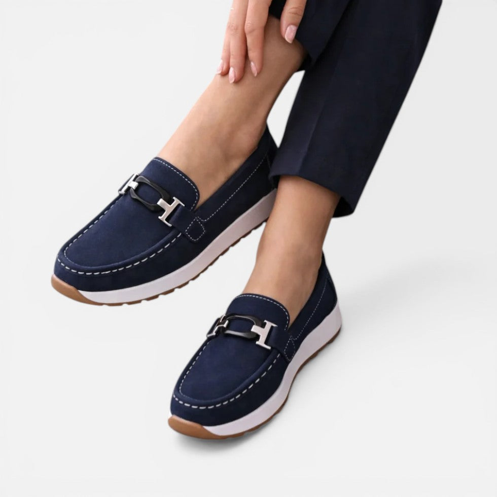 Dame-loafers/mokkasiner med pynte-detalje og flad sål