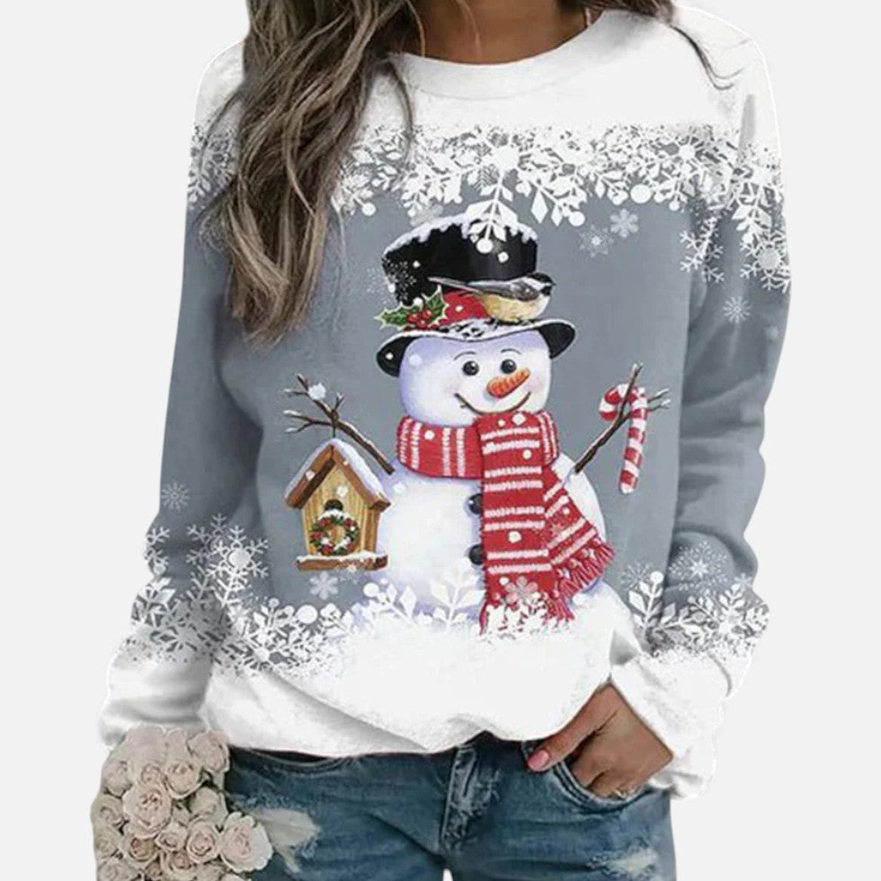 Weihnachtspullover Damen mit Winterlichem Schneemannmotiv