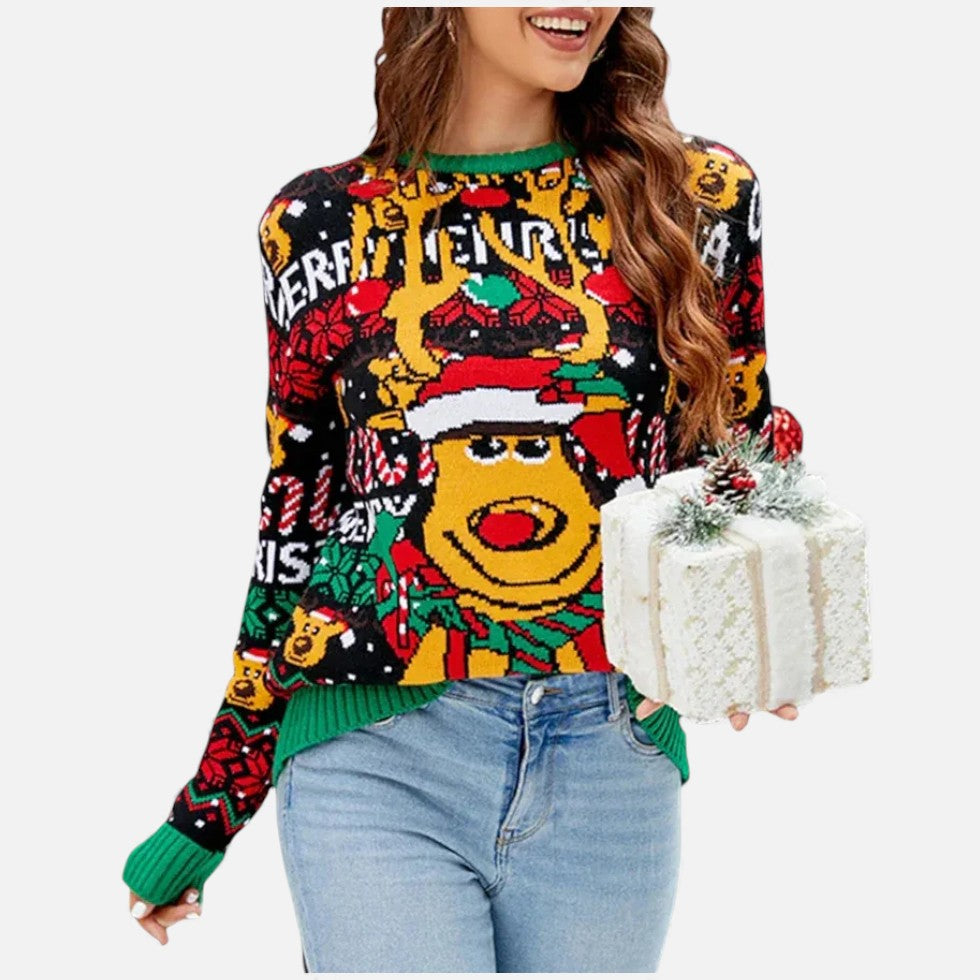 Weihnachtspullover Damen mit Fröhlichem Motiv