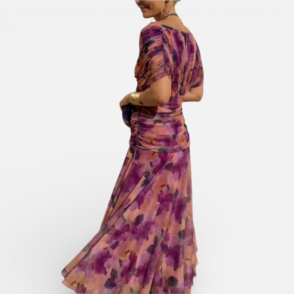 Off-shoulder midikjole med draperinger