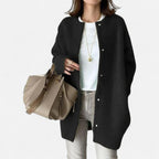 Long knitted cardigan with round neckline for women