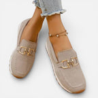 Orthopedic Women's Slip-On Shoes with Mesh and Decorative Buckle