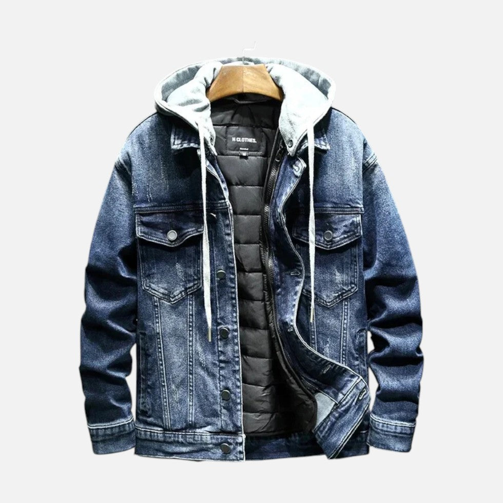 Denim jacket with hood and removable vest
