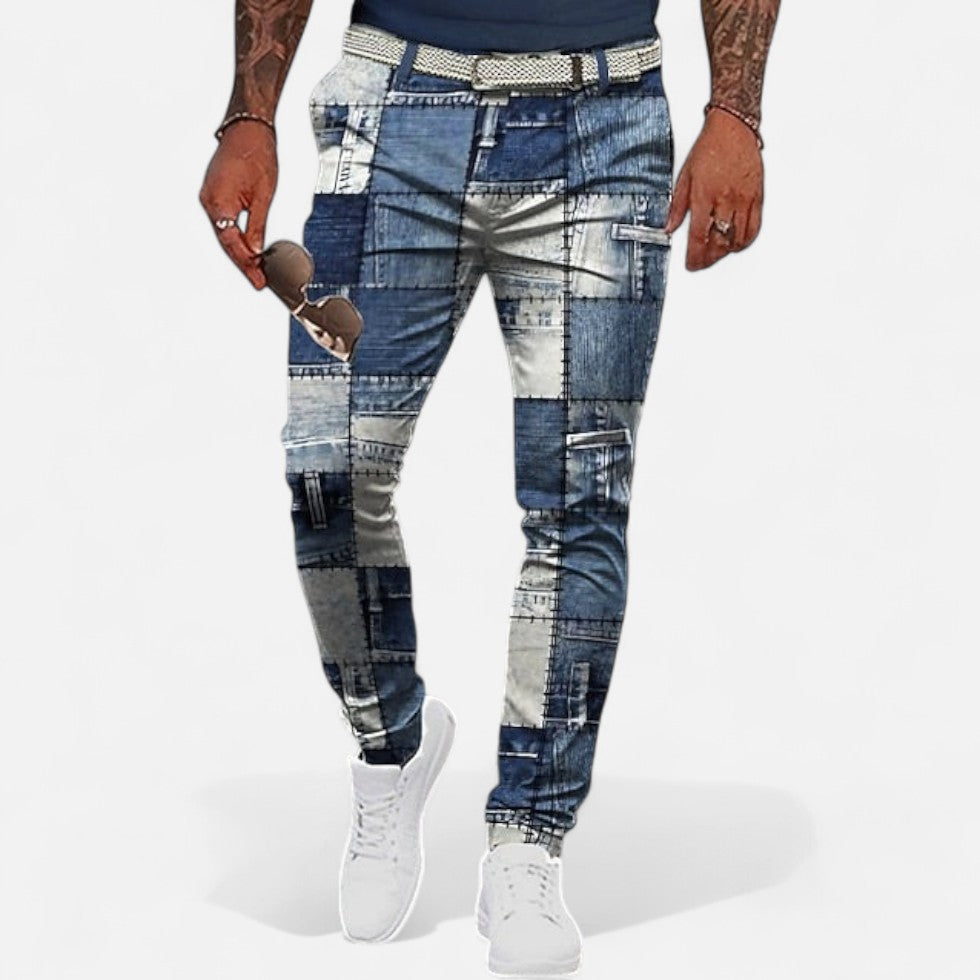 Patchwork Jeans Slim Fit für Herren