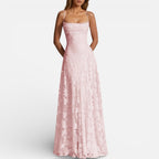 Women's maxi dress with spaghetti straps and flared skirt