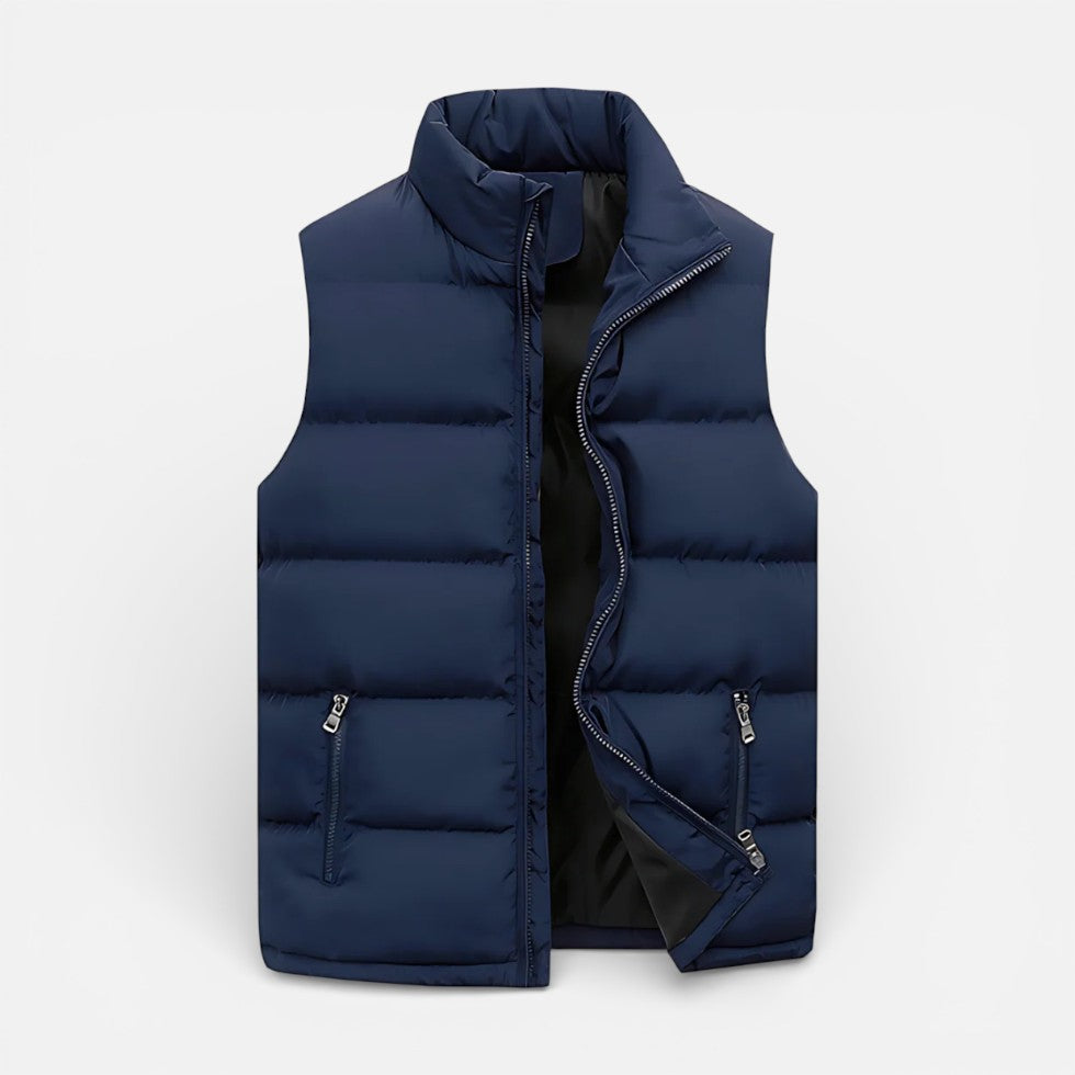 Men's quilted vest with zipper and stand-up collar