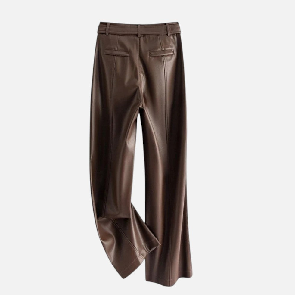 Damen Hose in Lederoptik mit weitem Bein und Gürtel