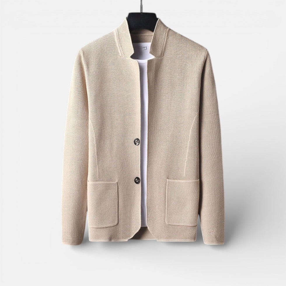 Herrecardigan med knapper og struktureret stof