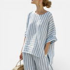 Damen Zweiteiler Set Gestreift Bluse und Hose