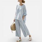 Damen Zweiteiler Set Gestreift Bluse und Hose