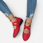 Orthopedic Women's Ballerinas with Cross Straps and Wedge Sole