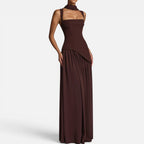 Maxikleid Ärmellos Schlitz Quadratischer Ausschnitt