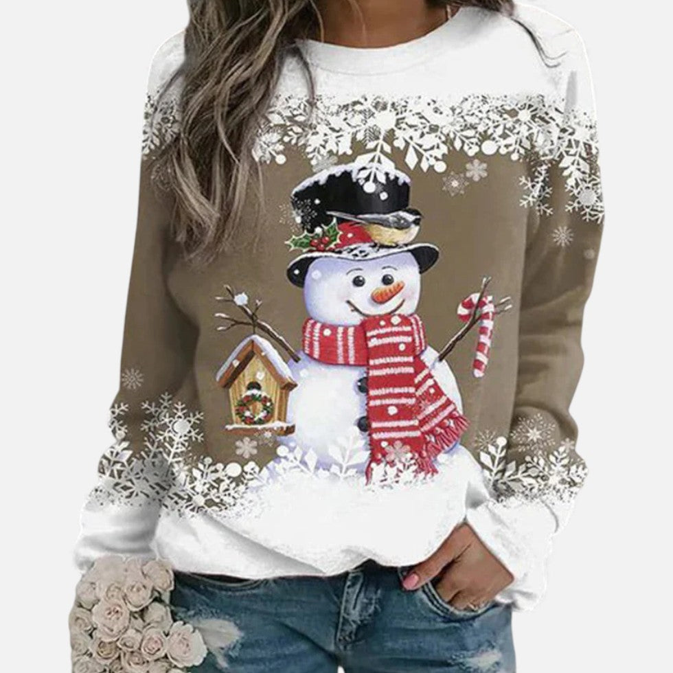 Weihnachtspullover Damen mit Winterlichem Schneemannmotiv