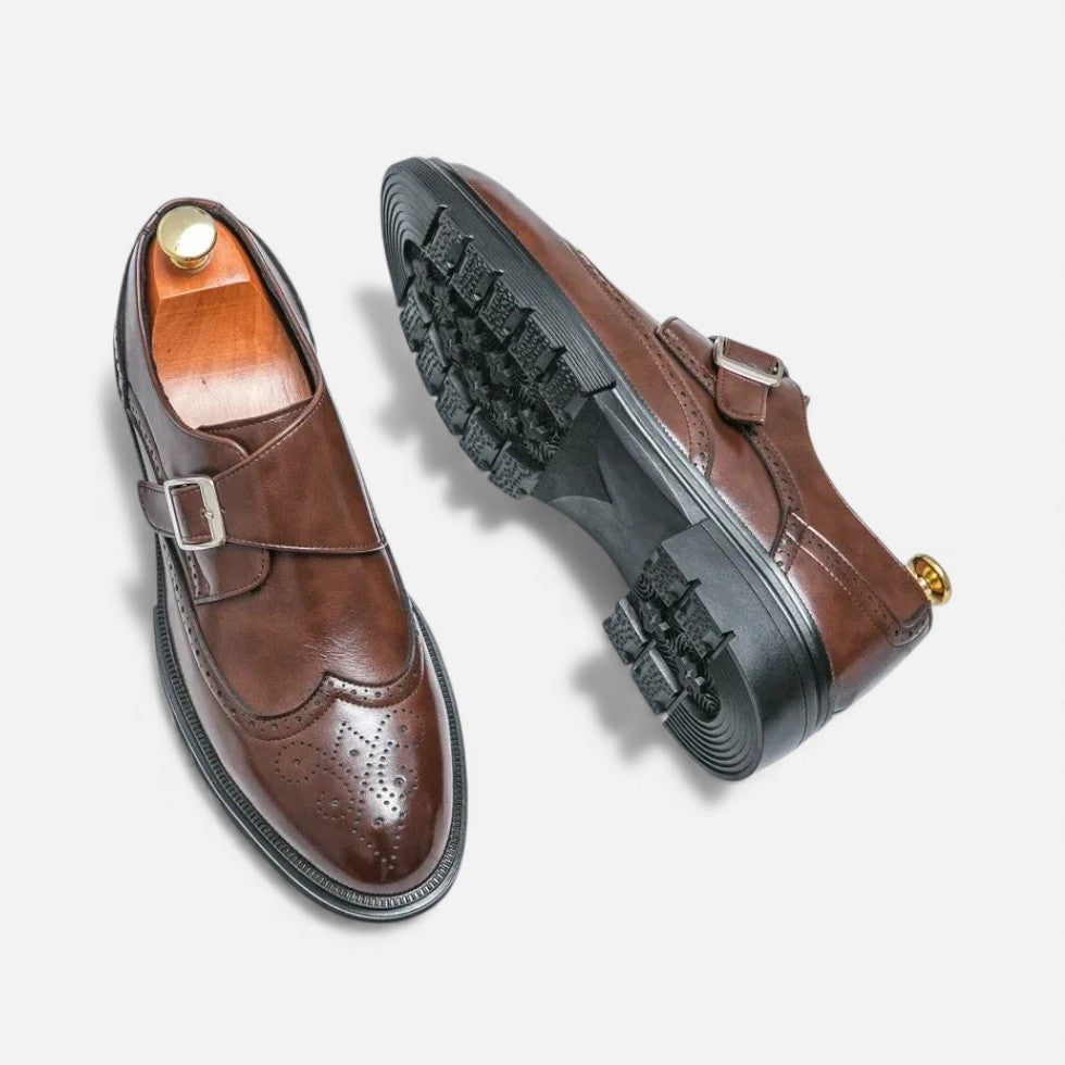 Herren Monkstrap Lederschuhe mit Brogue Detail