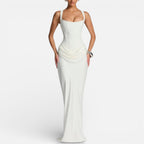 Women's Maxi Dress Fitted with Draped Skirt