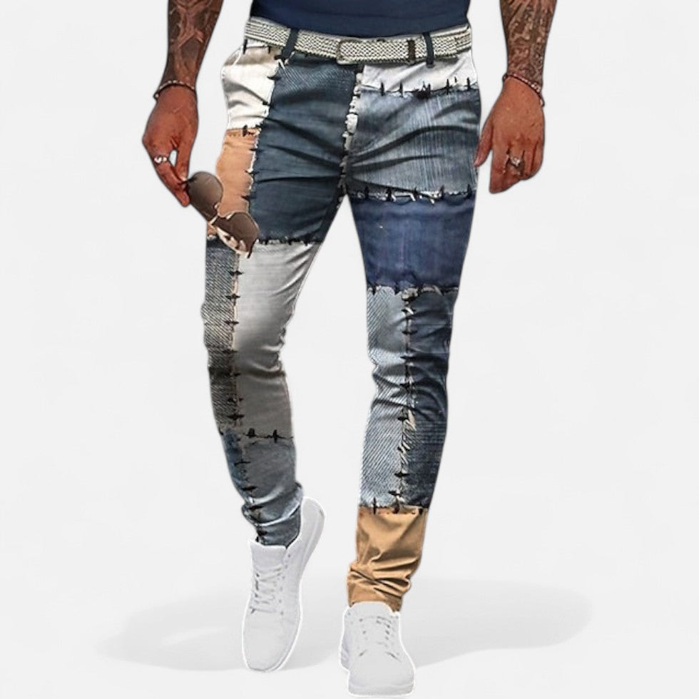 Patchwork Jeans Slim Fit für Herren
