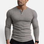 Slim Fit Rippstrick Langarmshirt mit Knopfleiste