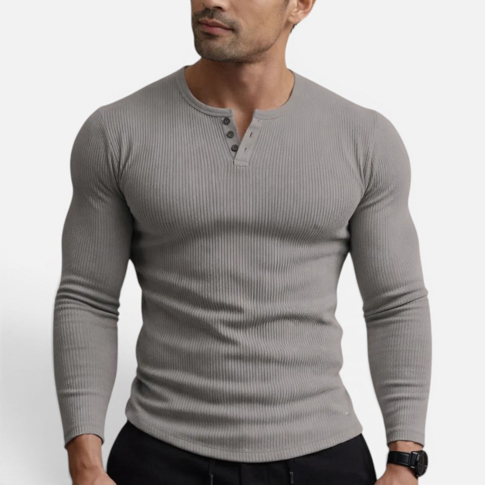 Slim Fit Rippstrick Langarmshirt mit Knopfleiste