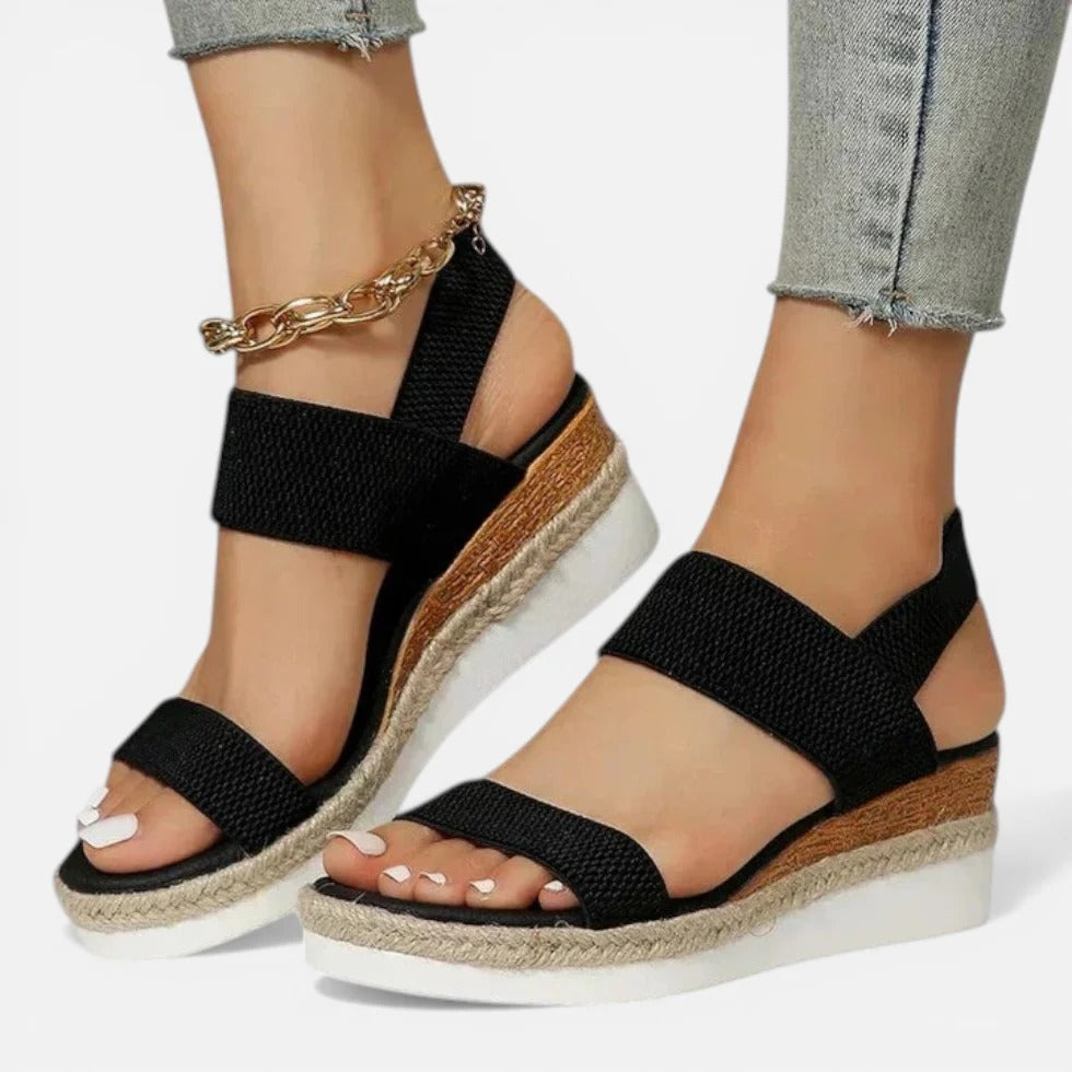 Keilsandalen Elastische Riemen Plateau Offene Zehen