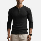 Slim Fit Rippstrick Langarmshirt mit Knopfleiste