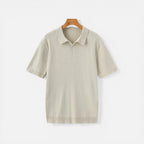 Herre strikket poloshirt med ribbet mønster