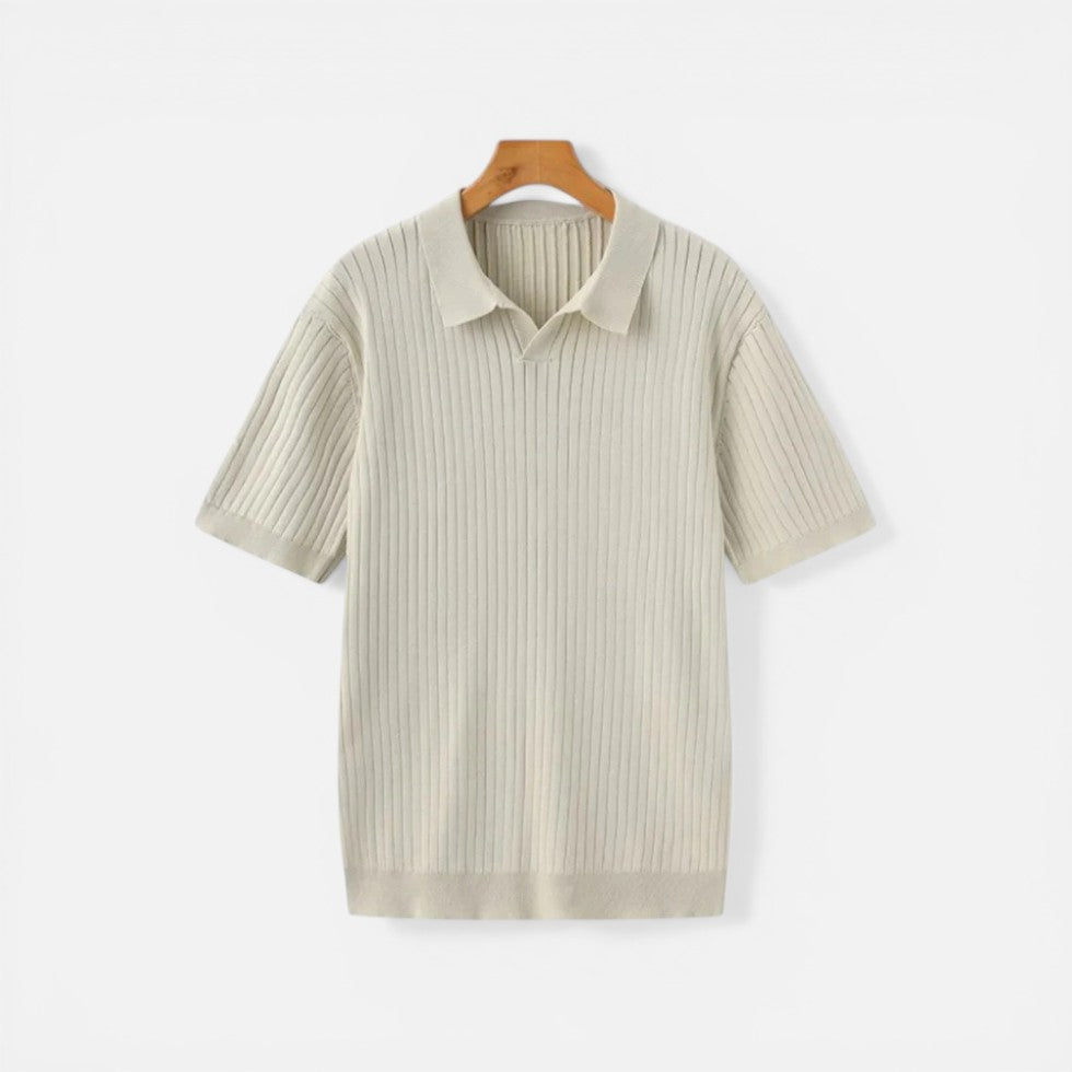 Herre strikket poloshirt med ribbet mønster