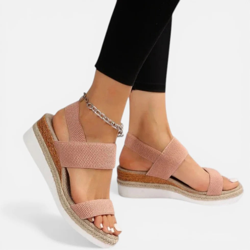 Keilsandalen Elastische Riemen Plateau Offene Zehen