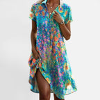 Midikleid Blumenmuster V Ausschnitt Kurzarm Locker Fallend