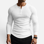 Slim Fit Rippstrick Langarmshirt mit Knopfleiste
