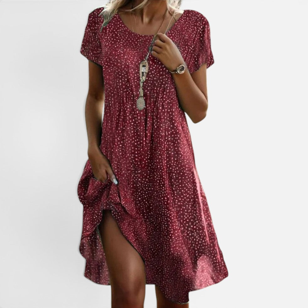 Midikleid Blumenmuster V Ausschnitt Kurzarm Locker Fallend