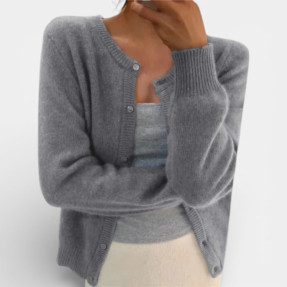 Damen Strickcardigan mit Knopfleiste und Rundhalsausschnitt