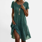 Midikleid Blumenmuster V Ausschnitt Kurzarm Locker Fallend