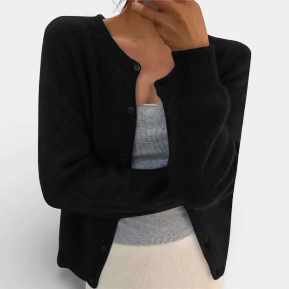 Damen Strickcardigan mit Knopfleiste und Rundhalsausschnitt