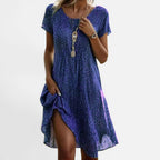 Midikleid Blumenmuster V Ausschnitt Kurzarm Locker Fallend