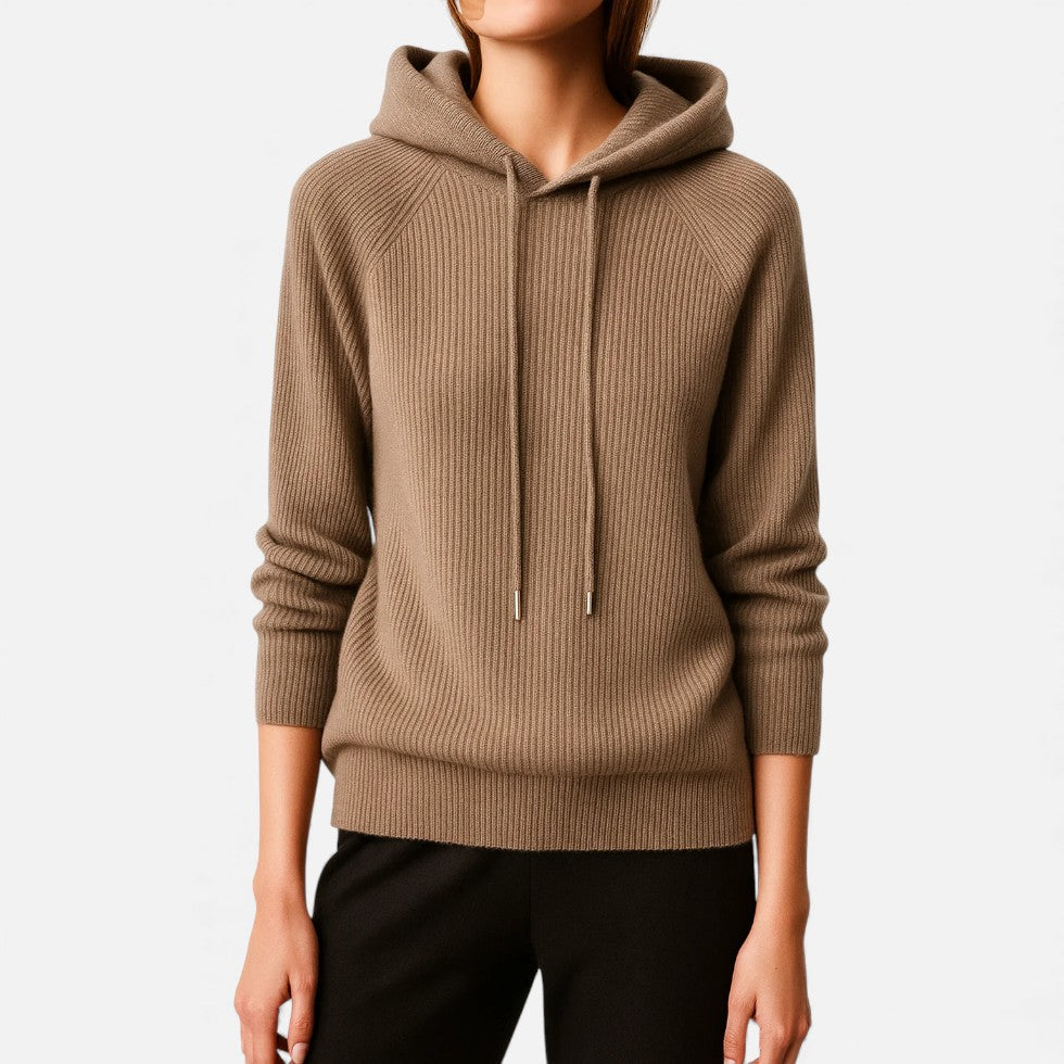 Damen Strick Hoodie mit weichem Rippmaterial